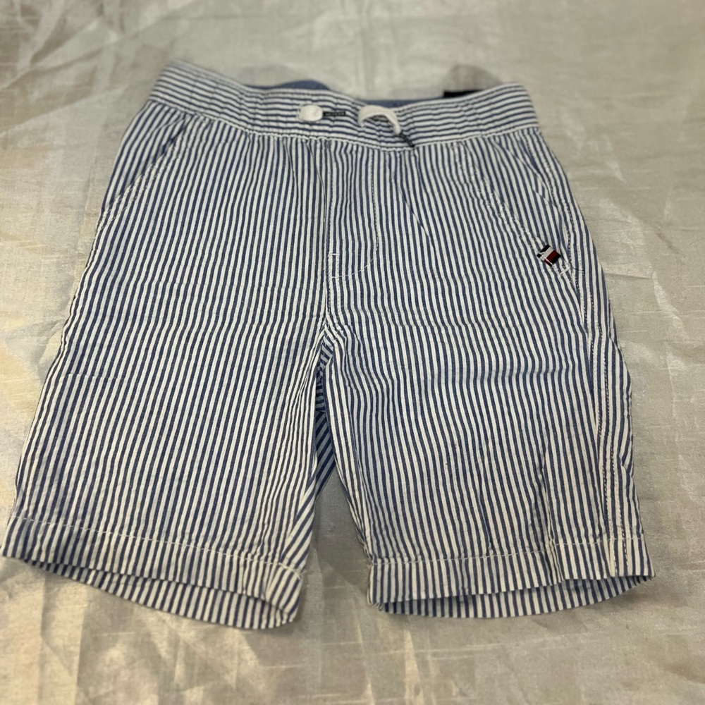 Tommy Hilfiger Boys Striped Chino Shorts Size 7 Blue White Summer Casual Preppy